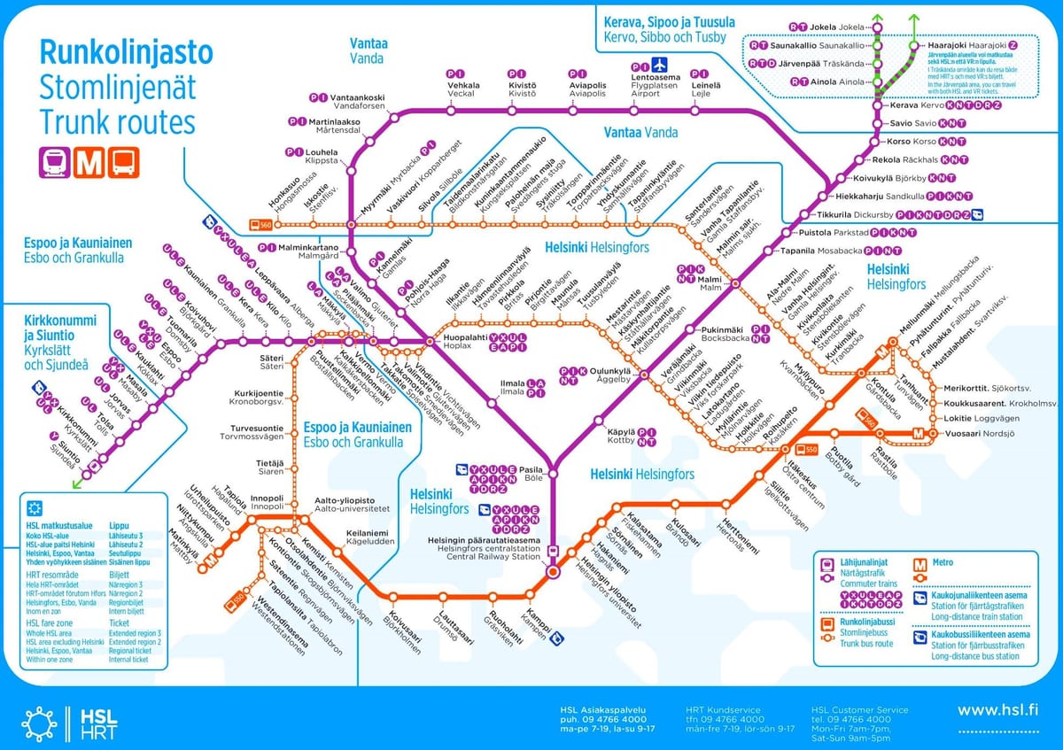 ヘルシンキの地下鉄駅の地図
