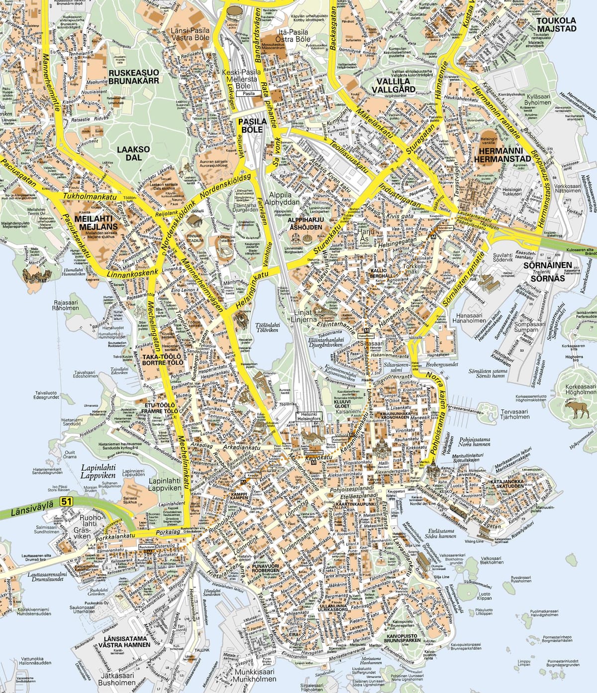 ヘルシンキ市内中心部の地図